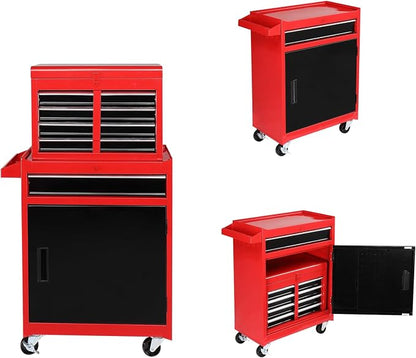 TUFFIOM 5-Drawer Rolling Tool Chest, Tool Storage Cabinet w/Drawers, Lockable Wheels, Detachable Top & Adjustable Shelf, Mechanic Tool Organizer Box for Garage, Workshop, Warehouse & Repair Shop