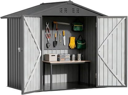 COMHOMA 6'x4' Shed Outdoor Storage Metal with Lockable Doors & Vents | Weatherproof garden utility tool house with adjustable shelving, spacious galvanized steel ventilated backyard workshop, gray