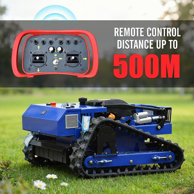 Remote Control Lawn Mower, Small Petrol 7.5HP Tracked All Terrain Weed Whacker for Garden, Lawn and Farm Complex Terrain Slopes