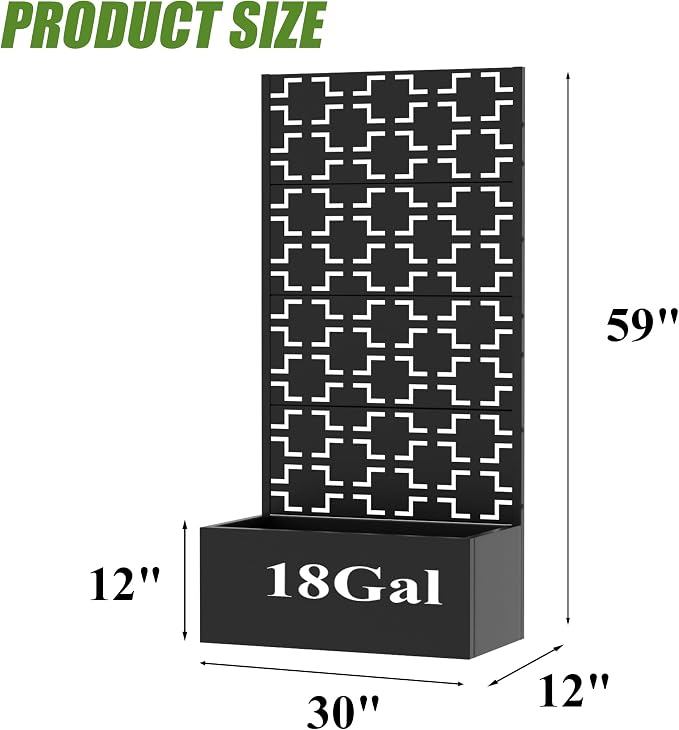 Casaphoria Metal Raised Garden Bed with Trellis, 59"x30"x12" Planter Box for Climbing Plants, Vegetables & Vines, Features Drainage Holes and Privacy Screen, Black-Square