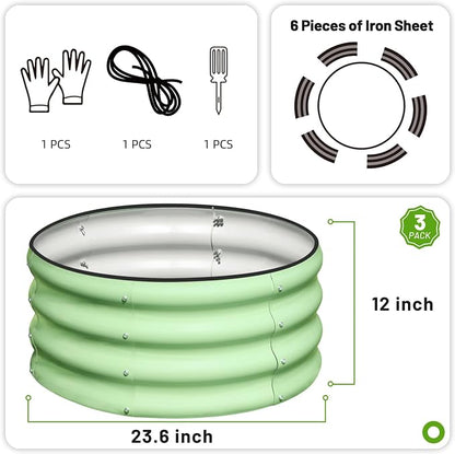 SnugNiture 2x2x1ft Round Galvanized Raised Garden Bed Kit Outdoor, Metal Planter Box for Planting Plants Vegetables, Green
