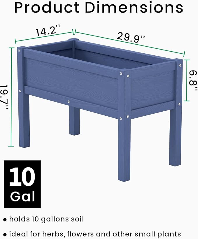 Small HDPE Raised Garden Bed, Elevated Planter Box with Legs, Outdoor All-Weather Planter Raised Beds for Seeds, Herbs, Flowers, Vegetables (Navy Blue)