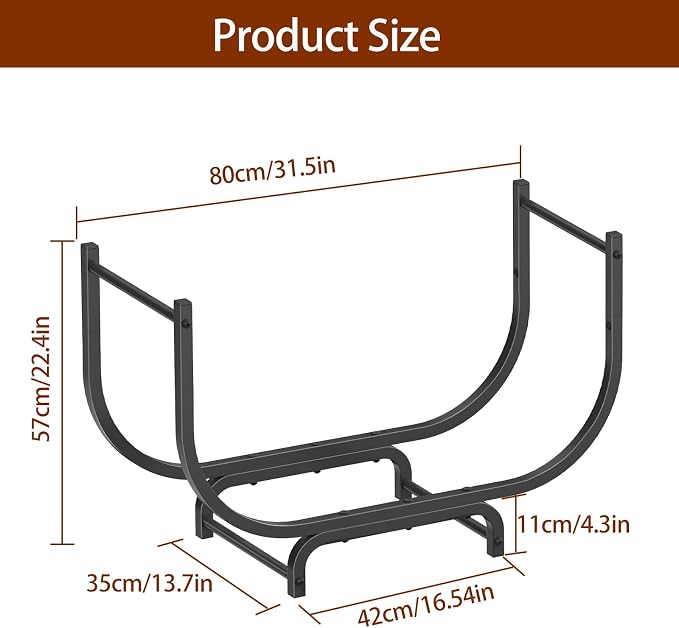LIANTRAL 31.5 Inch Firewood Rack Outdoor Indoor, Curved Metal Wood Rack Heavy Duty Log Holder for Firewood Storage Holder Stand Wood Pile Storage Rack for Fireplace, Black