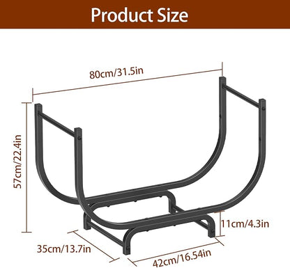 LIANTRAL 31.5 Inch Firewood Rack Outdoor Indoor, Curved Metal Wood Rack Heavy Duty Log Holder for Firewood Storage Holder Stand Wood Pile Storage Rack for Fireplace, Black