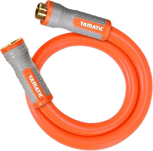 YAMATIC Flexible Short Garden Hose 5/8in x 3 ft, Lightweight, Burst 600 PSI | 3 Foot Leader Hose for Hose Reel, Small Water Hose Extension, Solid Brass Fittings, 360° Swivel Handle for Lawn, Agriculture