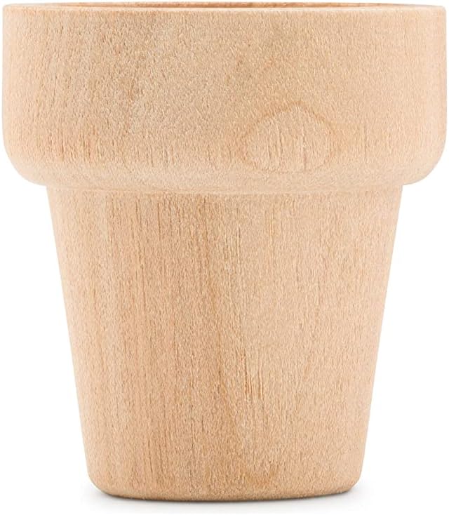 Woodpeckers Mini Wood Flower Pot 5/8-inch x 9/16-inch, Pack of 24 Unfinished Flower Pot Mini, Small Flower Pot for Crafts