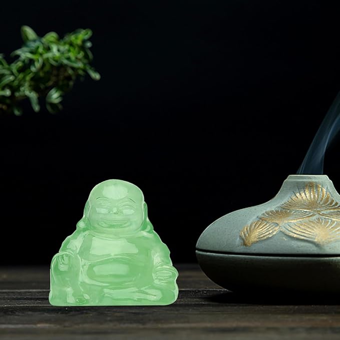 Fluorite Crystal Laughing Buddha Statue Meditation Decor Spiritual Art Piece Healing Stone Figurine Zen Altar Sculpture Feng Shui Gift Yoga Space Ornament Peaceful Home Temple Collectible