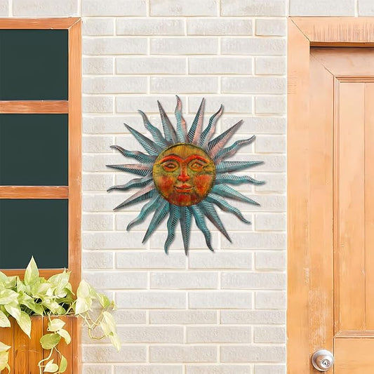 VEWOGARDEN Sun Outdoor Wall Decor, 28" Waterproof Large Metal Wall Art for Home Outside Patio Garden Fence Decorations