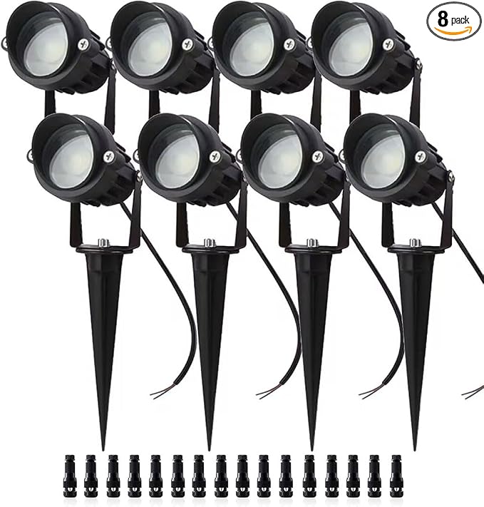 LAVAED 10W Landscape Lighting 12/24V Low Voltage Landscape Lighting LED Outdoor Spotlights 1000LM Waterproof Garden Uplights for Pathway,Patio,Yard,Flag,Tree(8Pack with Connectors)