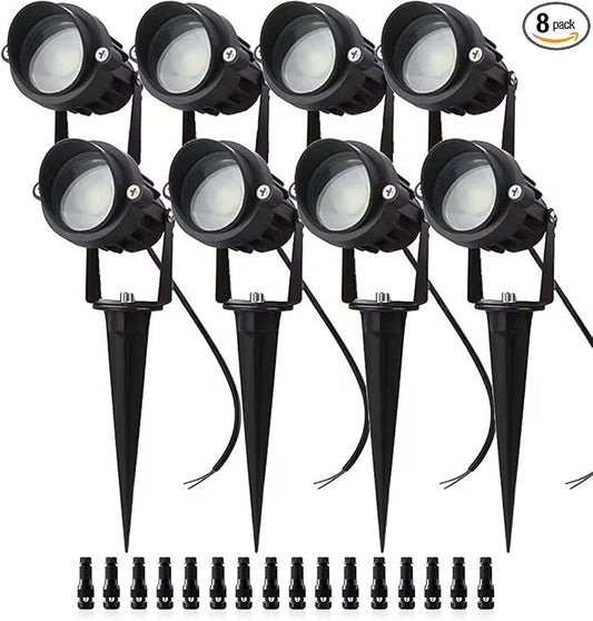 LAVAED 10W Landscape Lighting 12/24V Low Voltage Landscape Lighting LED Outdoor Spotlights 1000LM Waterproof Garden Uplights for Pathway,Patio,Yard,Flag,Tree(8Pack with Connectors)