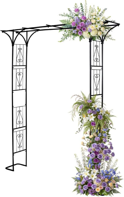86" Garden Arbor Metal Arch Trellis for Climbing Plants with Standing Base | Outdoor Arbors Archway Pergola for Wedding Ceremony Party Decoration Flat Top Trellises for Rose Vine Backyard Lawn Patio