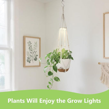 2 Pack Self Watering Hanging Planters with Grow Light for Indoor Plants | 10 Brightness, 3 Light Modes, 3/9/12H Timer, Built-In Reservoir, Drainage Holes, 8 in Pots
