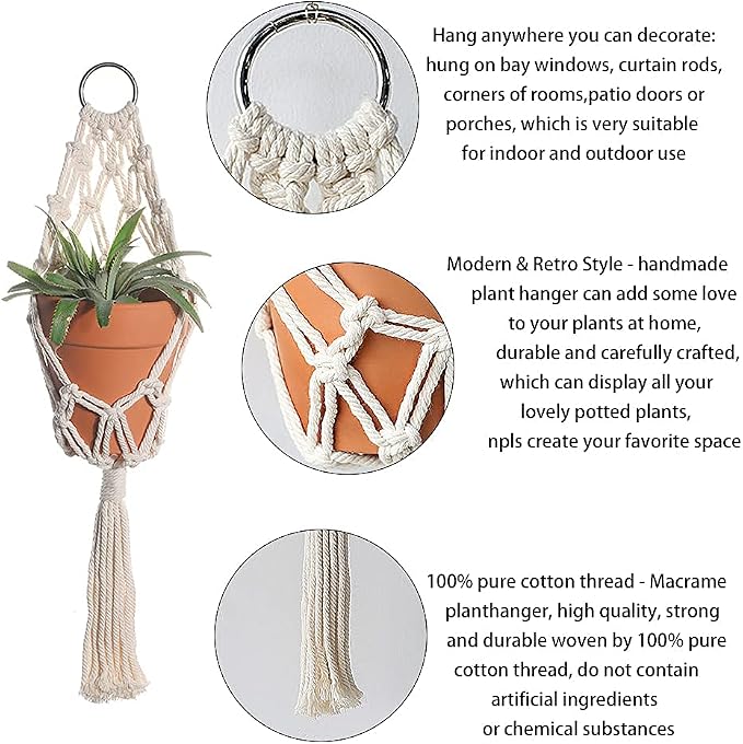 Artilady Macrame Plant Hanger, Boho Hanging Planter for Indoor Plants | Large Plant Holder with Hook, Hanging Baskets for Plants Outdoor, Farmhouse Rustic, Bedroom Window Balcony Home Decor, 2 Pack