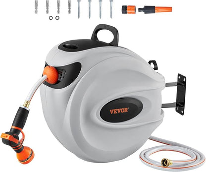 VEVOR Retractable Hose Reel, 100 ft x 1/2 inch, Garden Water Hose Reel with 9-Pattern Nozzle & Retractable Air Hose Reel, 3/8 IN x 50 FT Hybrid Air Hose Max 300PSI