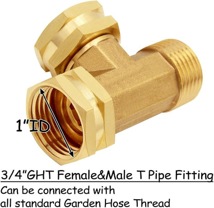 Uenede 2PCS Brass 3/4 Inch GHT Swivel Tee Pipe Fitting 3/4" GHT Female x Female x Male for Garden Hose Threaded Tube Pipe Fittings