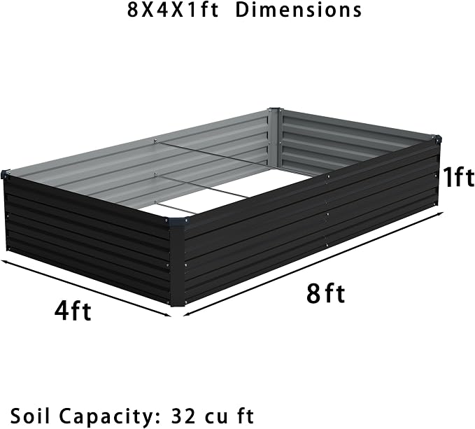 Foxlang 8x4x1ft(2 PCS) Galvanized Raised Garden Bed,Outdoor Planter Box Metal Patio Kit Planting Bed for Vegetables Flowers Herb,Black