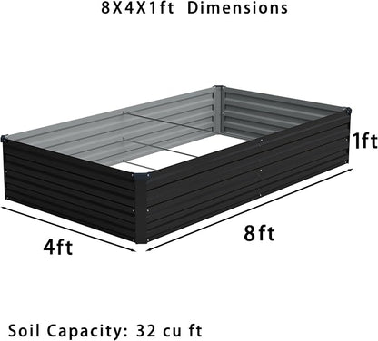 Foxlang 8x4x1ft(2 PCS) Galvanized Raised Garden Bed,Outdoor Planter Box Metal Patio Kit Planting Bed for Vegetables Flowers Herb,Black