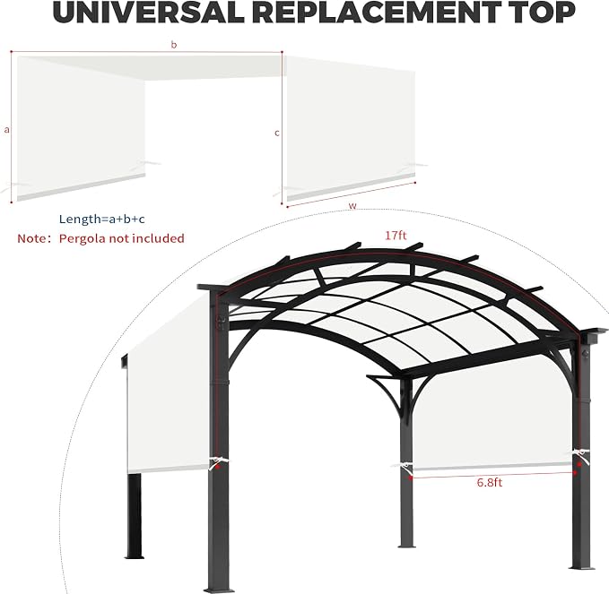 Universal Waterproof Pergola Canopy Shade Cover Replacement - 17'x6.8' Outdoor Sun Shades Canopy Top for Patio Gazebo Deck Balcony Porch, Cover Only Cover (White)
