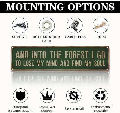 Garden Metal Tin Sign, Rustic Farmhouse Decor, And Into the Forest I Go Sign, Garden Wall Art for Yard Fence Door Porch, Nature Indoor Outdoor Decoration, 15.7 x 3.9 Inches