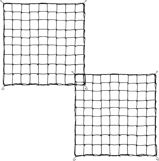 2 Pack 5x5 ft Elastic Trellis Netting for Grow Tent, Heavy Duty Plant Support Net with Steel Hooks and 100 Zip Ties, Black Garden Trellis Net for Tomatoes, Cucumbers, Vines