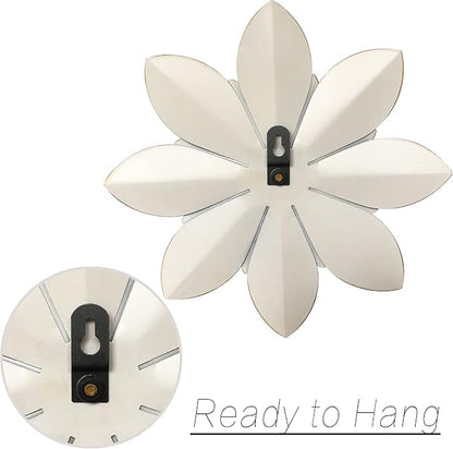 Metal Flower Wall Art Decor, 9.5" Grey Gold Rustic Modern Floral Sculpture | Distressed Iron Wall Hanging Home Decoration Accent for Indoor Kitchen Bedroom Living Room Office Outdoor Garden Patio
