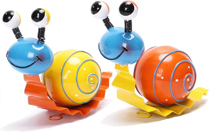 Cruis Cuka Metal Garden Decor Cute Snail Yard Art Outdoor Lawn Patio Ornament Fence Decorations for Outside - Set of 2(Yellow,Orange)
