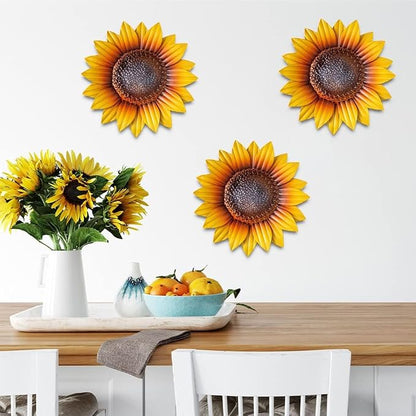 YEAHOME Sunflower Wall Decor - 9'' Metal Flower Wall Art Decorations 3 PACK Spring Yard Garden Sunflower Decor Hanging for Kitchen, Bathroom, Bedroom, Set of 3 Handmade Gift for Home, Indoor, Outdoor