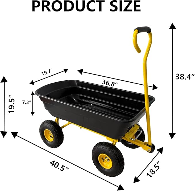 Garvee Garden Dump Cart, 600 Lbs Heavy Duty Outdoor Garden Wagon with Quick Release and 10-Inch Flat-Free All-Terrain Wheels, Utility Wagon for Soil, Plants, Tools, Grey ﻿