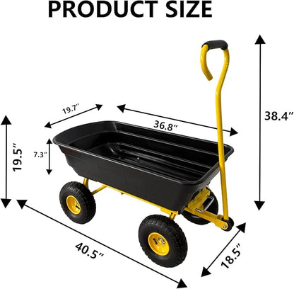 Garvee Garden Dump Cart, 600 Lbs Heavy Duty Outdoor Garden Wagon with Quick Release and 10-Inch Flat-Free All-Terrain Wheels, Utility Wagon for Soil, Plants, Tools, Grey ﻿