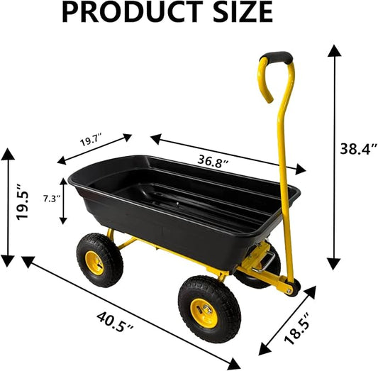 Garvee Garden Dump Cart, 600 Lbs Heavy Duty Outdoor Garden Wagon with Quick Release and 10-Inch Flat-Free All-Terrain Wheels, Utility Wagon for Soil, Plants, Tools, Grey ﻿