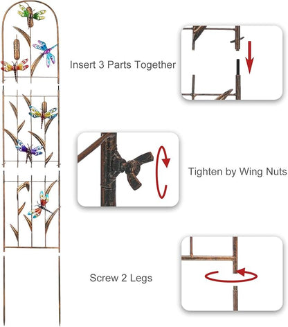 SUNNYPARK Set of 2 Dragonfly Metal Garden Trellis for Climbing Plants, Decorative Vegetables Flowers Vine Trellis for Outdoor Patio 60'' H x 11'' W