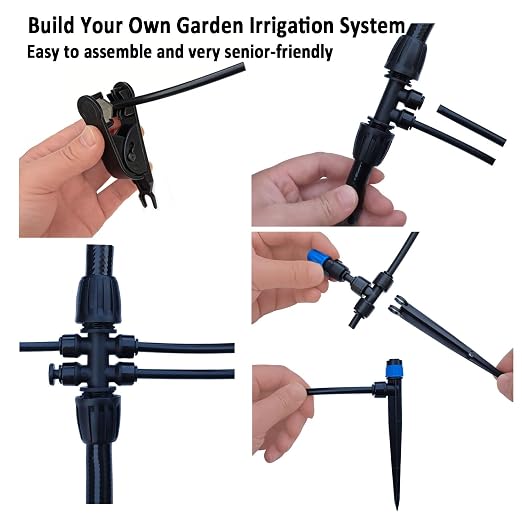 Drip Irrigation Kit for Garden,Main ID 1/2inch 16.5Ft and 1/4inch 96Ft Water Hose, Watering System Sufficient Water Pressure, Irrigation Dripper Waterflow Evenly Easy DIY