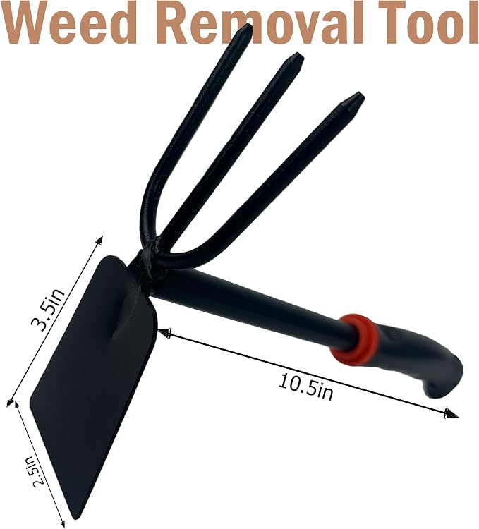 Hoe and Cultivator Garden Rake, Hoe & Sturdy 3 Claw Tiller, 2-in-1 Gardening Hand Tools for Digging