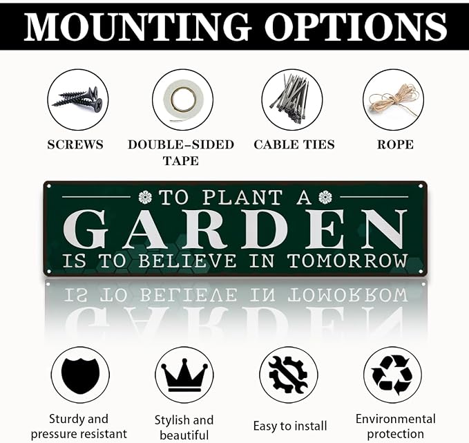 Garden Metal Tin Sign, To Plant a Garden Is to Believe in Tomorrow, Inspirational Vintage Rustic Outdoor Wall Decor, for Porch Yard Patio Fence, Gift for Gardening Lover, 15.7 x 3.9 Inches