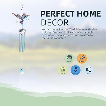 Dragonfly Wind Chimes, Garden Glass Glowing Wind Chimes for Home, Party, Festival Decor, Garden Decoration Indoor/Outdoor,Lifelike Dragonfly Deep Tone Style