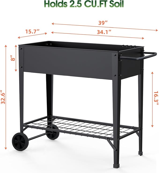 Highpro Raised Garden Bed with Wheels and Legs for Outdoor Use, Mobile Elevated Planter Cart for Vegetable Herbs Flowers Potted Plants, Black