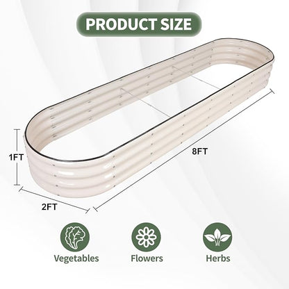 1MORE Galvanized Raised Garden Bed- Planter Garden Boxes Outdoor, Raised Beds for Gardening,Metal Garden Bed Kit for Vegetables Flower, Planter Raised Beds.8x2x1ft White-2pcs
