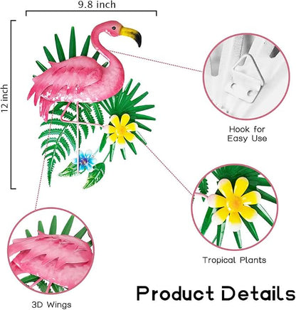 Pink Flamingo Wall Decor, Outdoor Metal Wall Art, Flamingo Gifts for Woman, Decoration for Garden, Yard, Party