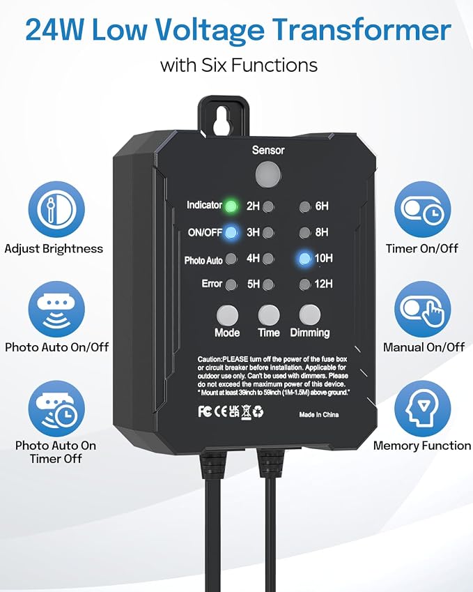 HIBOITEC Low Voltage Landscape Lighting with Transformer Photocell Sensor and Timer Spotlights Kit 56FT ETL Approved Wire 2700K 6 Packs