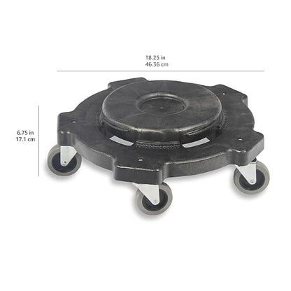 Amazon Basics Heavy-Duty Rolling Dolly to Fit 32, 44 & 55 Gallon Round Containers, for Offices, Restaurants, Commercial Environments, Twist On/Off, 18.25", Black, 2-Pack