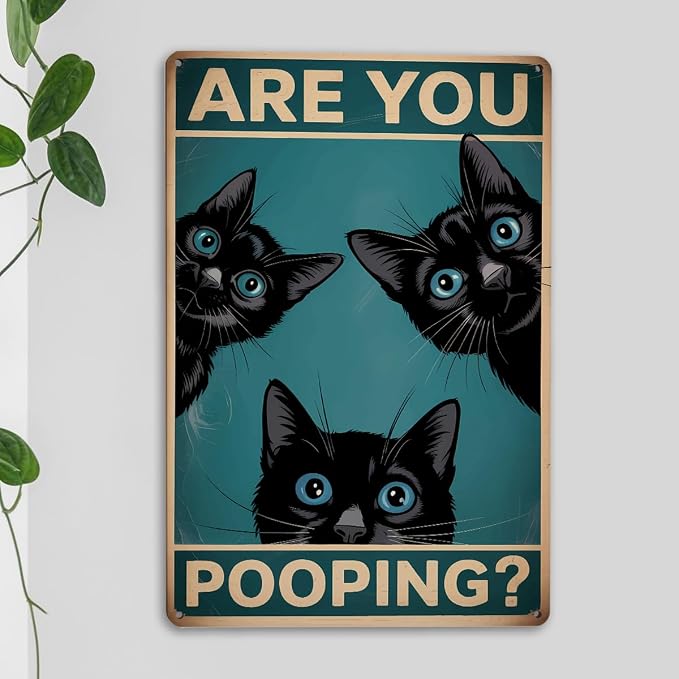 mmiishe Bathroom Decor Cat Lover Gifts for Women Men Funny Bathroom Signs Vintage Metal Black Cat Decor Are You Pooping for Restroom Toilet Powder Room Wall Decor 8x12 Inches Birthday Anniversary