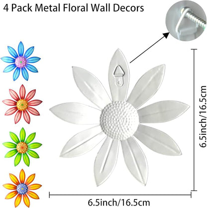 Gooyule Metal Flower Wall Art - Colorful Floral Decor for Indoor Outdoor Hanging - Home Office Garden Yard Wall Decoration Set (Metal Flower Decor A)