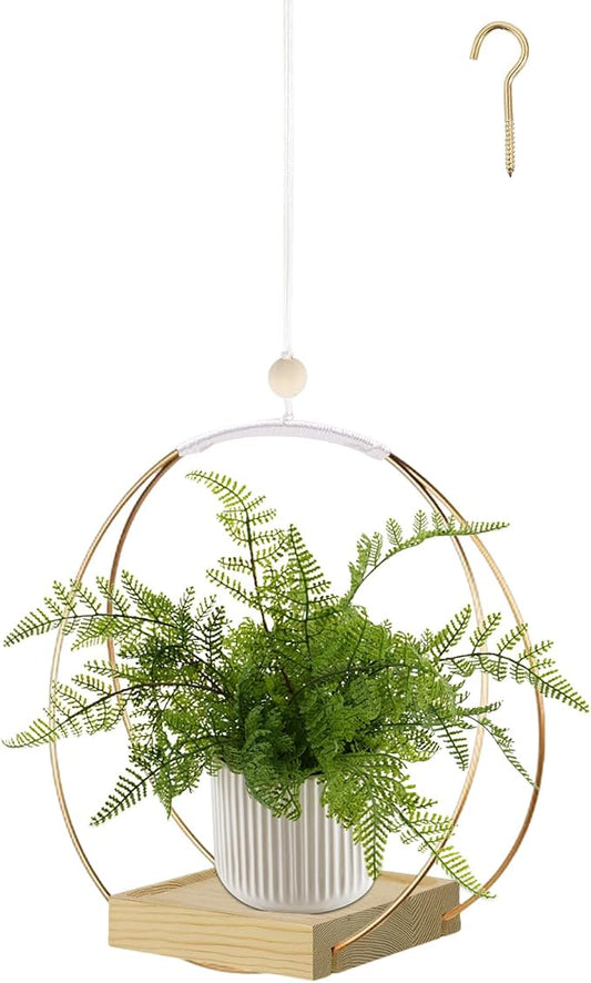 hismocal Hanging Planter for Indoor Plants, Plant Hanger with Sturdy Wood Base,Modern Boho Macrame Plant Hanger,Wall Ceiling Window Stands(Plants/Pots Not Included)