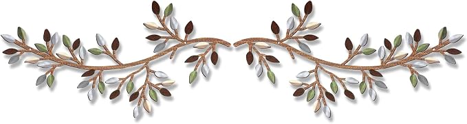 Hotop 2 Pieces Metal Tree Leaf Wall Decor Vine Olive Branch Leaf Wall Art Wrought Iron Scroll Sculptures Above the Bed, Living Room, Outdoor Decoration(Classic Style,Colorful)