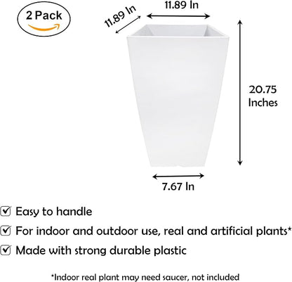 RUBBER BOND Plastic Plant Pots 2 Pack - Modern Indoor/Outdoor Planters for Home Decor - Weather-Resistant Large Flower Pots - Lightweight 22 Inches Tall Planters