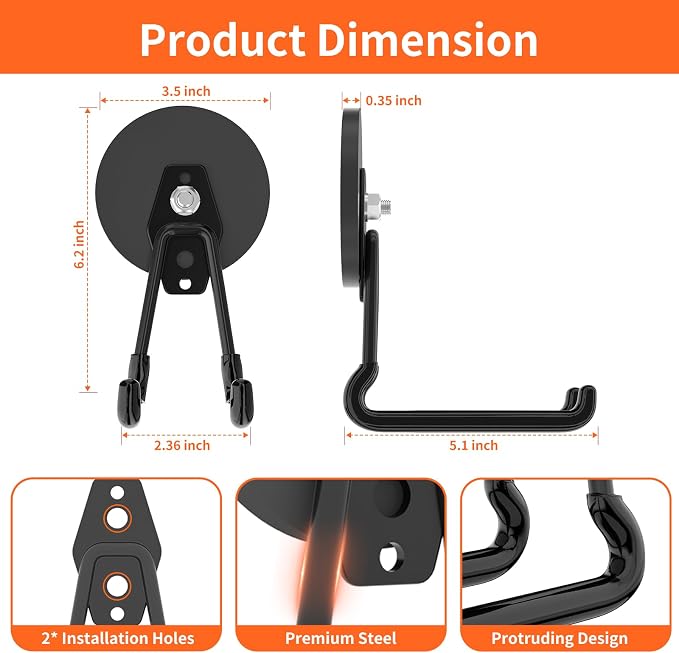 ENUODA Strong Magnetic Hooks Heavy Duty Upgraded Large Magnet Garage Hooks, Magnetic Tool Holder for Container, Locker, Container, Garden Tool, Toolbox, Power Tool, Broom, 2PCS