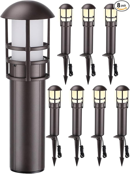 LEONLITE 8-Pack Low Voltage Landscape Pathway Lights, 3W, CRI90, 3000K | 12-24V AC/DC, Aluminum, ETL, Warm White, Low Voltage LED Bollard Path Lights, for Walkway Yard Garden