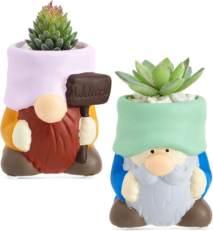 Bright Creations Paintable Ceramic Garden Gnome Planters - 3 x 3 x 4 in, White, Pack of 4, Unfinished - Succulent Pots to Paint with Drainage Holes & Plugs - DIY Pottery Kit