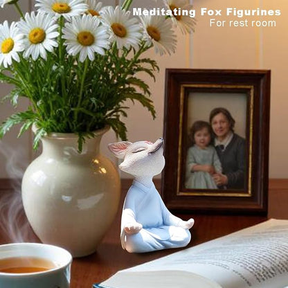 Zen Fox Buddha Statue, Yoga Figurine for Home Office, Garden Decor | Meditation decor, resin animal fox statues, fox figurines, feng shui shelf decor spiritual gifts for indoor outdoor