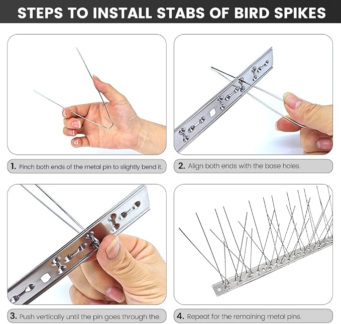 Ley's Stainless Steel Bird Spikes, 5.4 FT (5 Pack), Easy Install Metal Bird Deterrent Spikes Strip, Humane Pigeon & Small Bird Repellent for Roof, Fence, Balcony & Outdoor Protection
